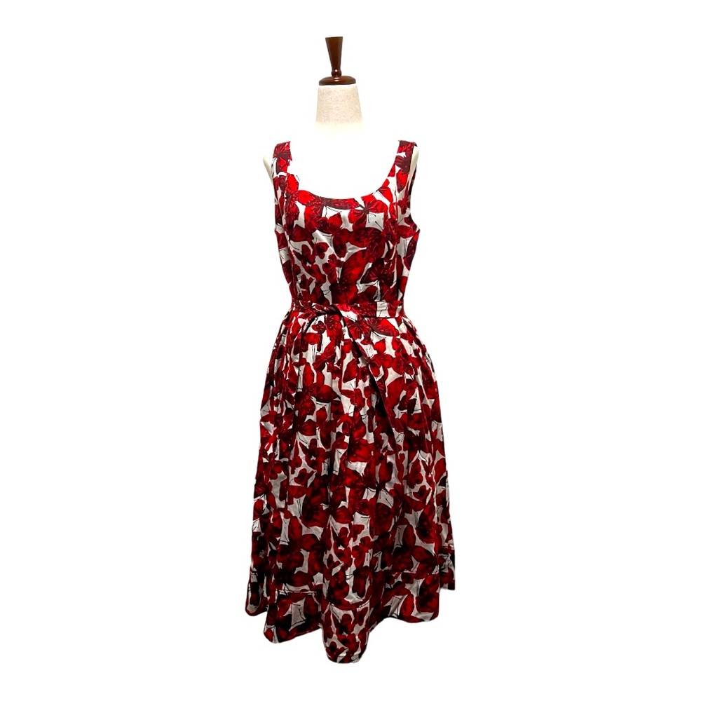 Lands End Women’s Red V Neck back butterfly dress with Pockets 🦋